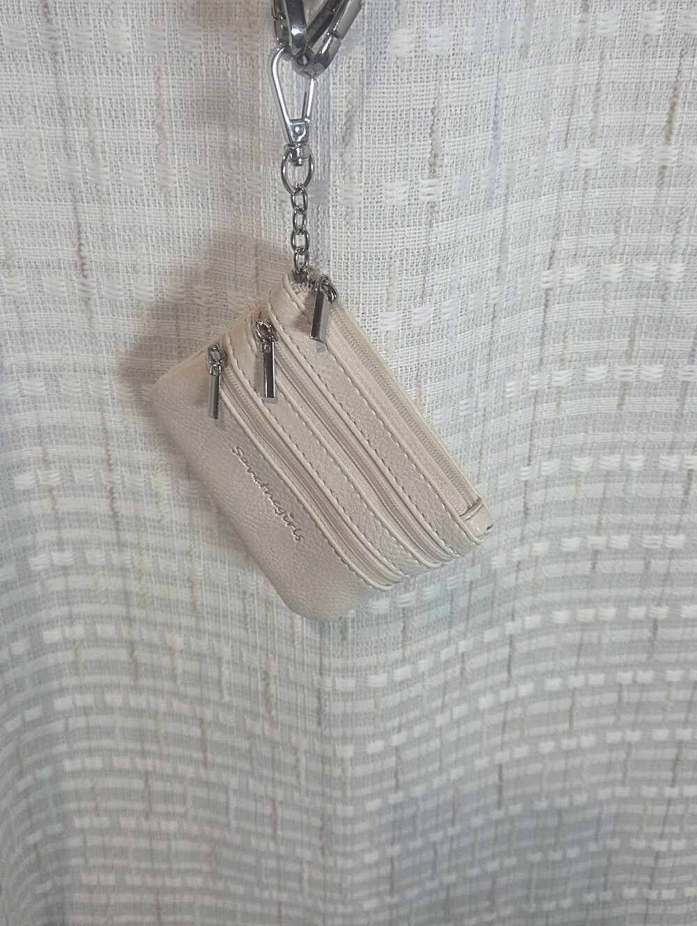 Mini Triple-Zip Key Pouch in Cream - Unbrammm